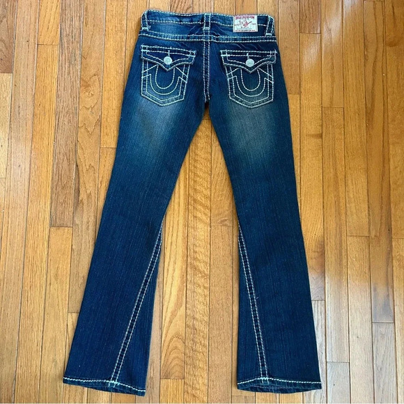 True Religion Joey Super T Flare Boot Cut Darker Wash Jeans Size 28 - Picture 2 of 9
